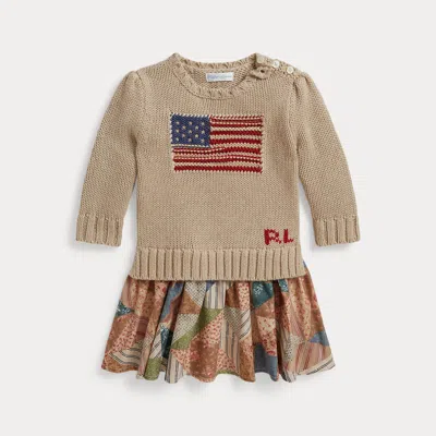 Ralph Lauren Babies' Flag Patchwork-print Sweater Dress In Oatmeal Multi In Brown