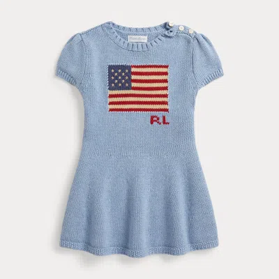 Ralph Lauren Babies' Flag-intarsia Cotton Sweater Dress In Summer Heather Blue