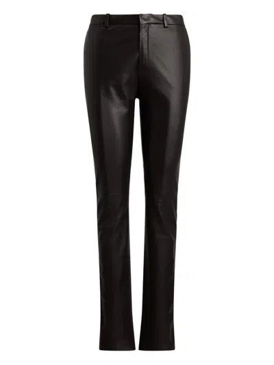Ralph Lauren Flat-front Leather Trousers In Black