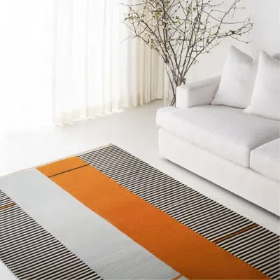 Ralph Lauren Flat Weave Wool Striped Rug In Persimmon