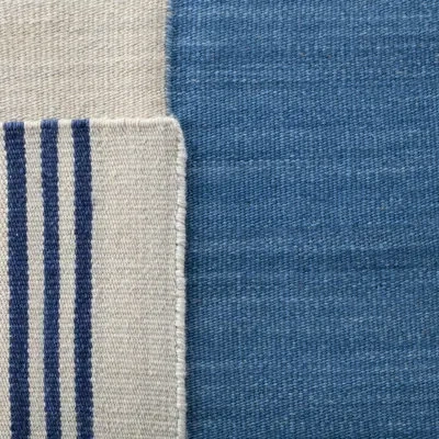 Ralph Lauren Flat Weave Wool Striped Rug In Pool,ivory