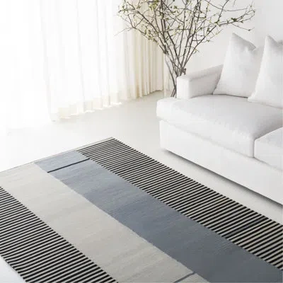 Ralph Lauren Flat Weave Wool Striped Rug In Slate,blue,black