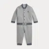 Ralph Lauren Fleece Baseball Jacket & Jogger Pant In Gray