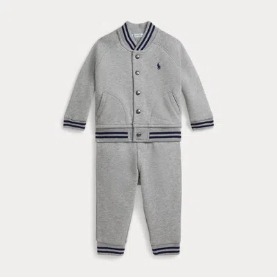 Ralph Lauren Babies'  Fleece Baseball Jacket & Jogger Pant In Gray