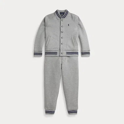 Ralph Lauren Kids' Fleece Baseball Jacket & Jogger Pant In Andover Heather In Gray