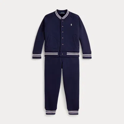 Ralph Lauren Kids' Fleece Baseball Jacket & Jogger Pant In Refined Navy In Blue