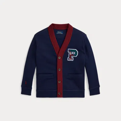 Polo Ralph Lauren Kids' Fleece Letterman V-neck Cardigan In Blue