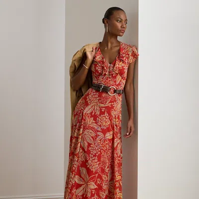 Ralph Lauren Floral Belted Crinkle Georgette Gown In Multi