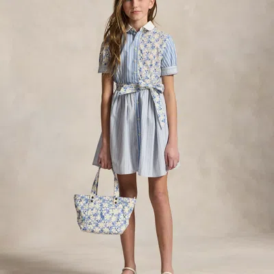 Ralph Lauren Kids' Floral Big Pony Canvas Mini Tote In Lavender Lustre In Blue