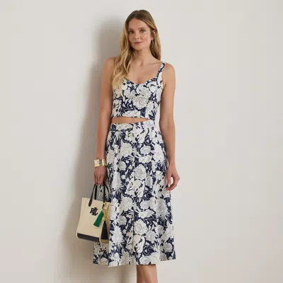 Ralph Lauren Floral Button-front Linen Midi Skirt In Multi