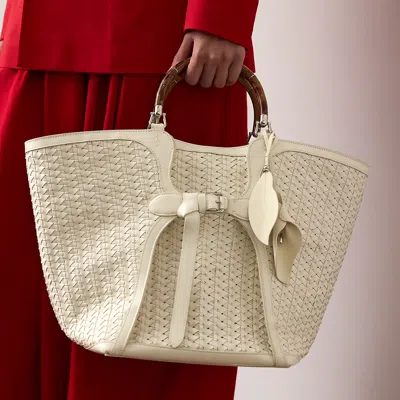 Ralph Lauren Floral Calfskin Bag Charm In Lux Cream In Transparent