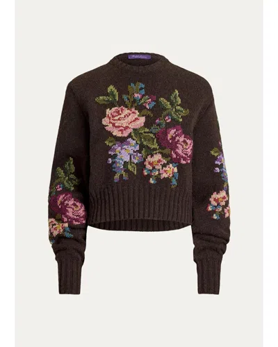 Ralph Lauren Floral Cashmere Crewneck Sweater In Chocolate