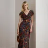 Ralph Lauren Floral Clipped Jacquard Cowlneck Gown In Multi