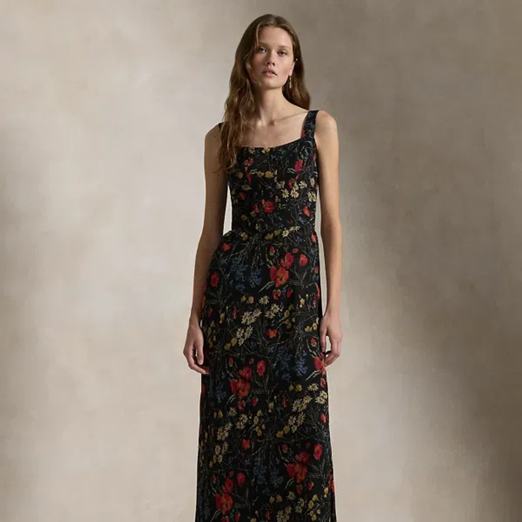 Polo Ralph Lauren Floral Corset Chiffon Maxidress In Midnight Garden |  ModeSens