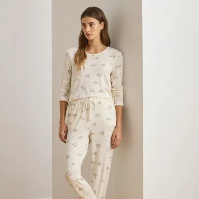 Ralph Lauren Floral Cotton-blend Henley Jogger Pj Set In White