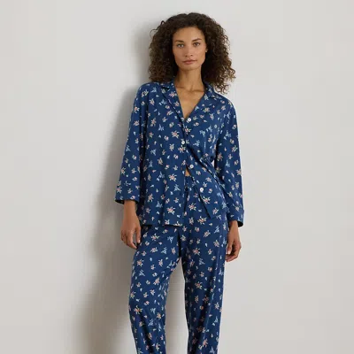 Ralph Lauren Floral Cotton-blend Jersey Sleep Set In Blue