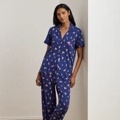 Ralph Lauren Floral Cotton-blend Jersey Sleep Set In Blue