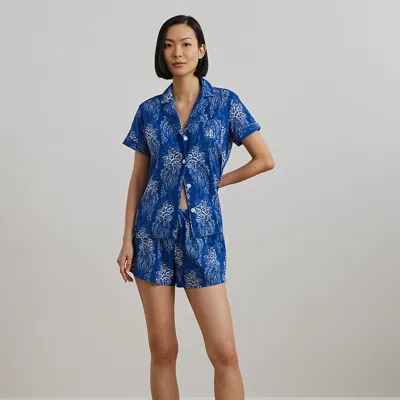 Ralph Lauren Floral Cotton-blend Lawn Boxer Sleep Set In Navy Print