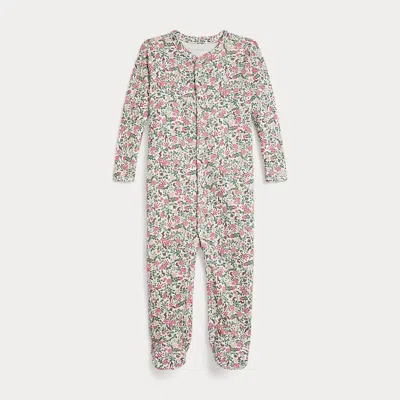 Ralph Lauren Babies'  Floral Cotton Interlock Footed Coverall In White