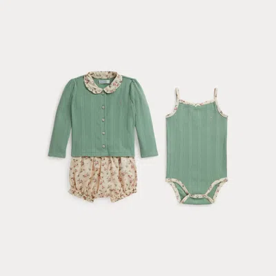 Ralph Lauren Baby Girls 3 Piece Short Set In Burgundy