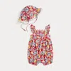 Ralph Lauren Floral Cotton Jersey Shortall & Hat Set In Lemon Floral W/ Riverside