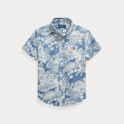 Ralph Lauren Kids' Floral Cotton Oxford Short-sleeve Shirt In Blue