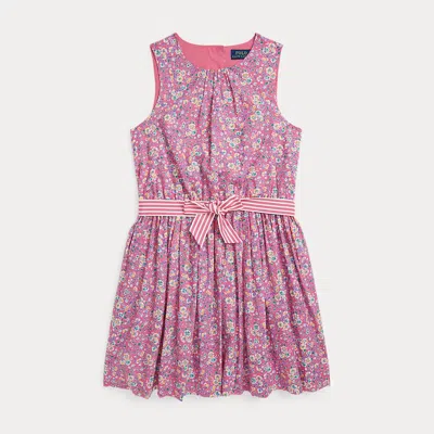 Ralph Lauren Kids' Floral Cotton Poplin Dress In Pink