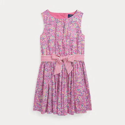 Ralph Lauren Kids' Girl's Sleeveless Cotton Poplin Fit & Flare Dress In Palais Floral Hot