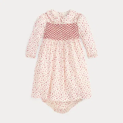 Ralph Lauren Babies'  Floral Cotton Twill Dress & Bloomer In Pink