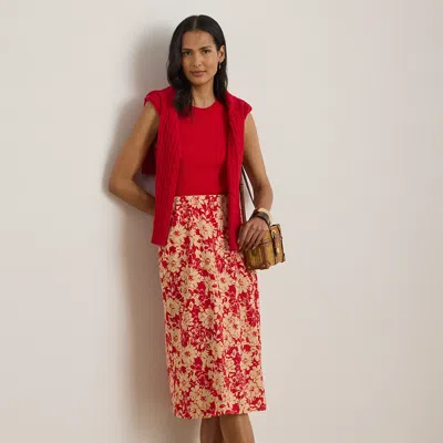 Ralph Lauren Floral Crepe Midi Skirt In Red/tan
