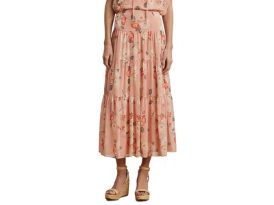 Ralph Lauren Floral Crinkle Georgette Tiered Skirt In Pink