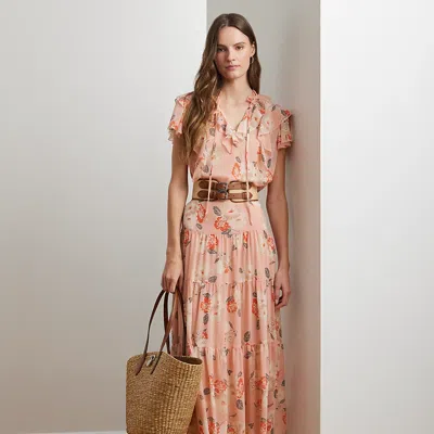Ralph Lauren Floral Crinkle Georgette Tiered Skirt In Pink Multi