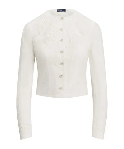 Ralph Lauren Floral-embroidered Linen Jacket In White