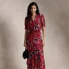 Ralph Lauren Floral Georgette Tie-neck Dress In Fall Poppy