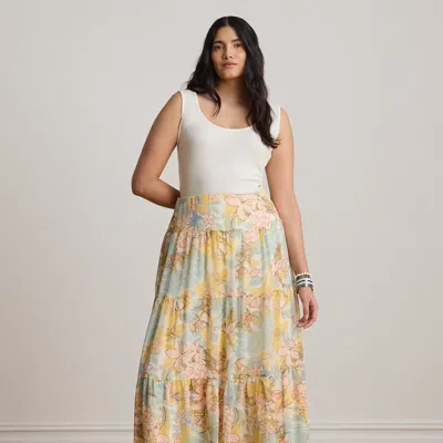 Ralph Lauren Floral Georgette Tiered Maxiskirt In Cream/blue Multi