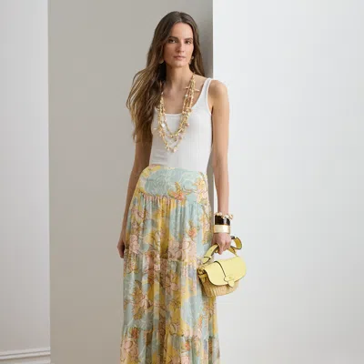 Ralph Lauren Floral Georgette Tiered Maxiskirt In Cream/blue Multi