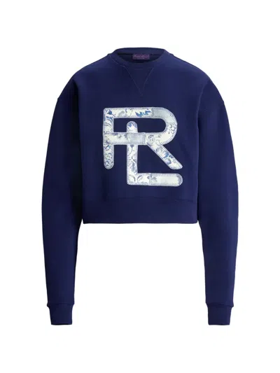 Ralph Lauren Floral Graphic Cropped Sweater In Blue