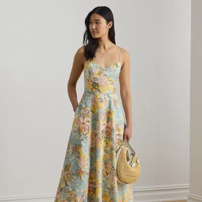Ralph Lauren Floral Linen Sleeveless Midi Dress In Multi