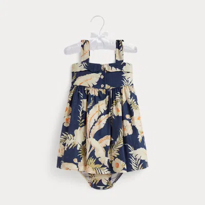 Ralph Lauren Babies' Floral Linen-cotton Dress & Bloomer In Branley Floral In Blue