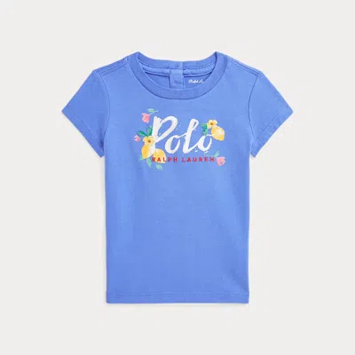 Ralph Lauren Babies' Floral-logo Cotton Jersey Tee In Scottsdale Blue
