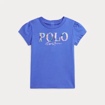 Ralph Lauren Babies' Floral-logo Cotton Jersey Tee In Scottsdale Blue