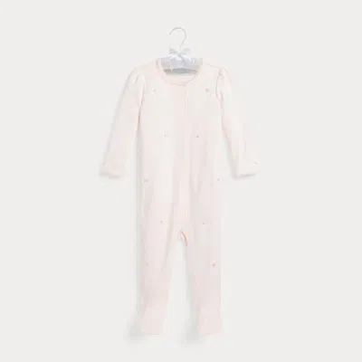 Ralph Lauren Babies' Floral Organic Cotton Interlock Coverall In Delicate Pink