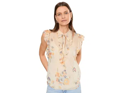 Ralph Lauren Floral Pintucked Tie Neck Blouse Women's Clothing Cream Multi: Xs In Pink