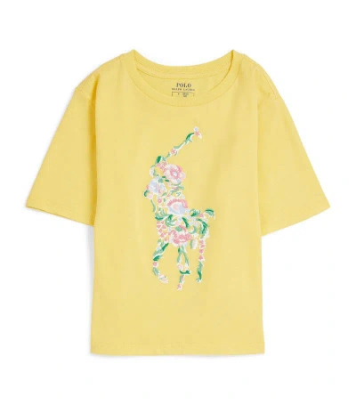 Ralph Lauren Kids' Floral-polo Pony T-shirt (s-xl) In Yellow
