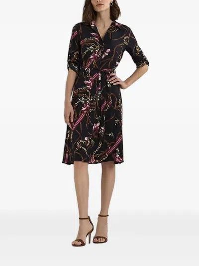 Ralph Lauren Floral-print Belted Dress In Navy Multi