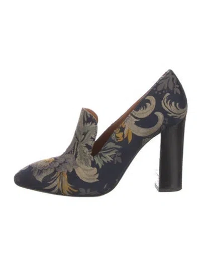 Pre-owned Ralph Lauren Floral Print Embroidered Accent Pumps In Blue