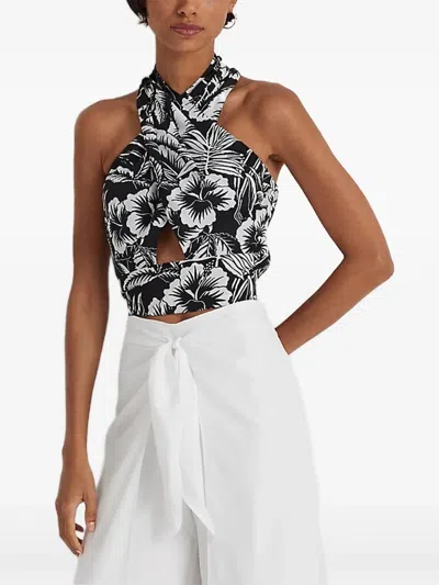 Ralph Lauren Floral-print Halterneck Top In Black