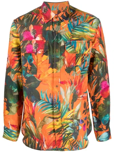 Ralph Lauren Linen Floral-print Shirt In Orange Floral Multi