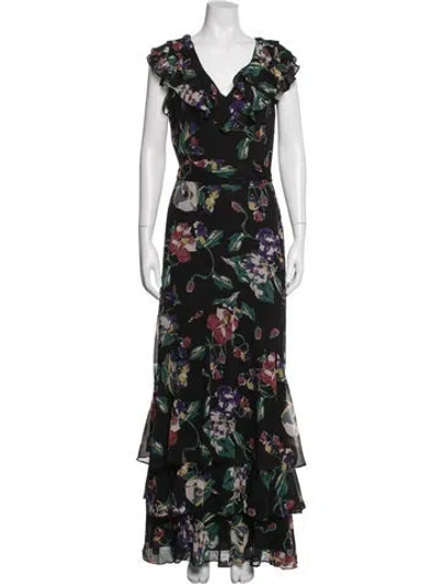 Pre-owned Ralph Lauren Floral Print Long Dress In Black