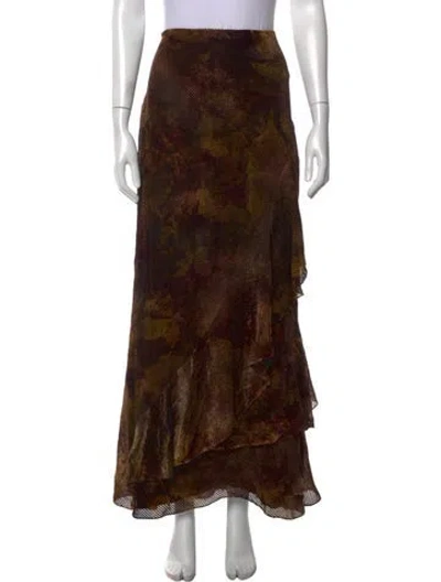 Pre-owned Ralph Lauren Floral Print Long Skirt W/ Tags In Brown